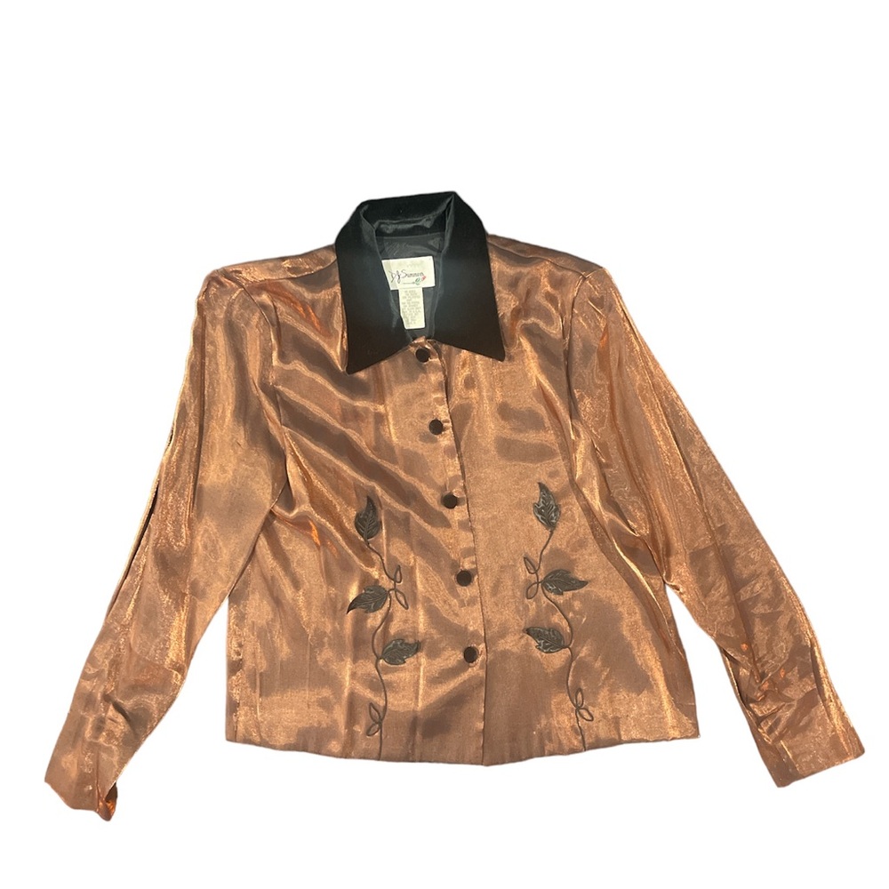 Vintage bronze brown button down shirt with velvet collar & buttons Small size 4